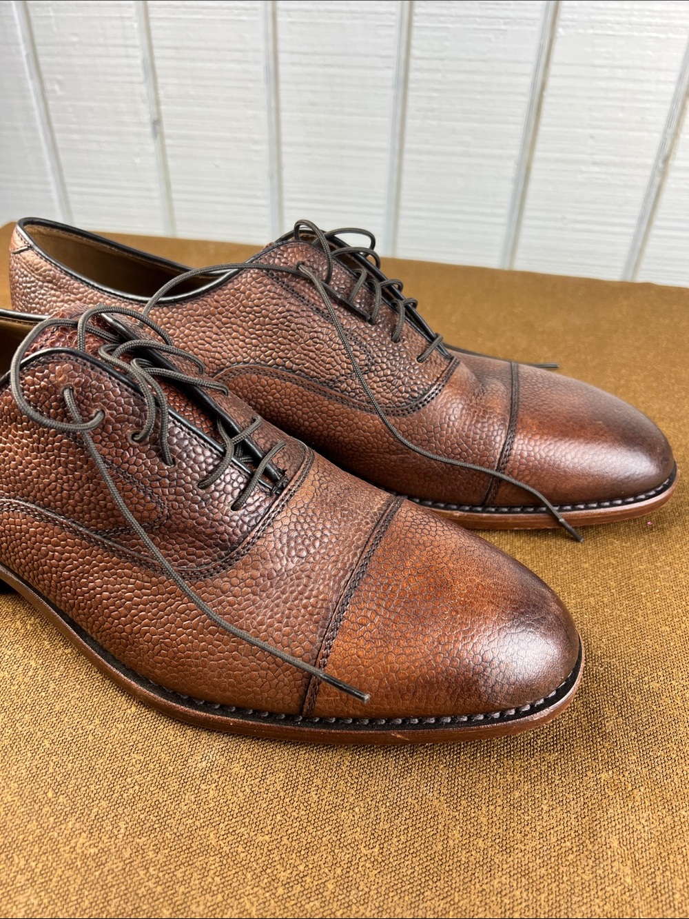 Johnston & Murphy Brown Pebbled Leather Cap-Toe Derby Shoes